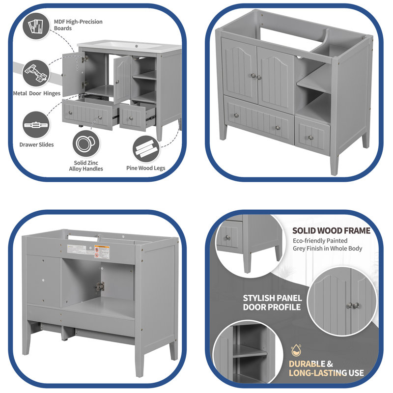 Base de meuble-lavabo simple 35 po seulement en gris