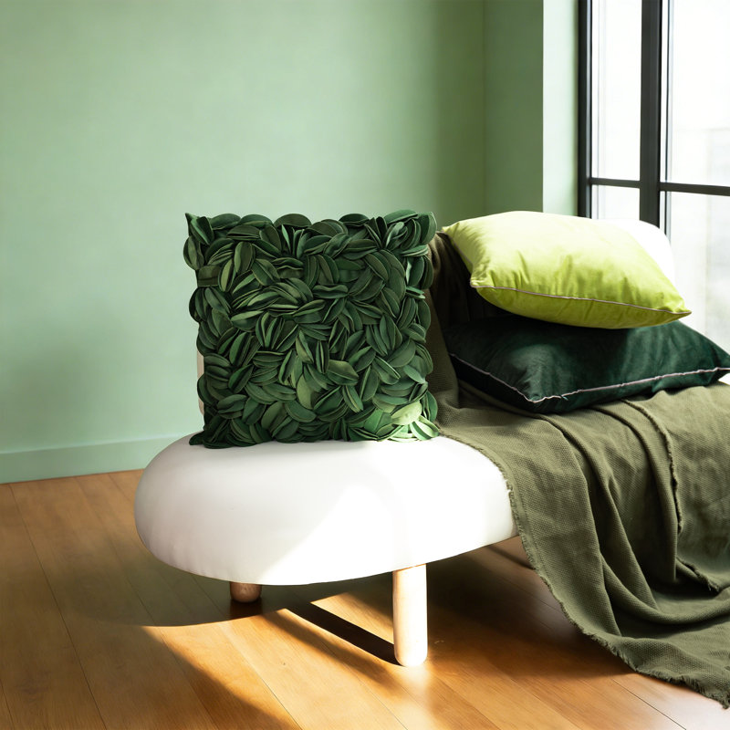 Embroidered Pillow Cover Decorative Floral Accent Pillow Case Home Decor Cushion Cover, Square 18", Dark Green - Velvet