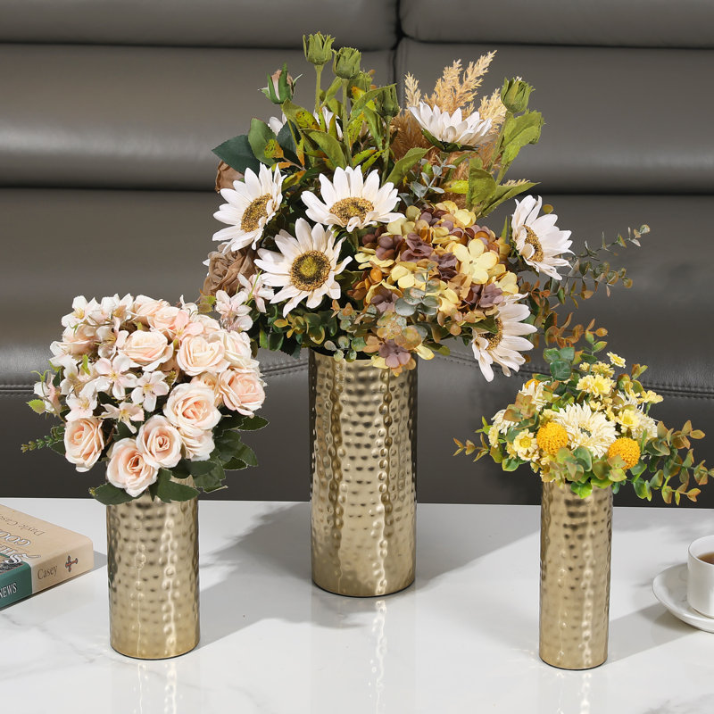 3 Pieces Metal Table Vase Set, Gold