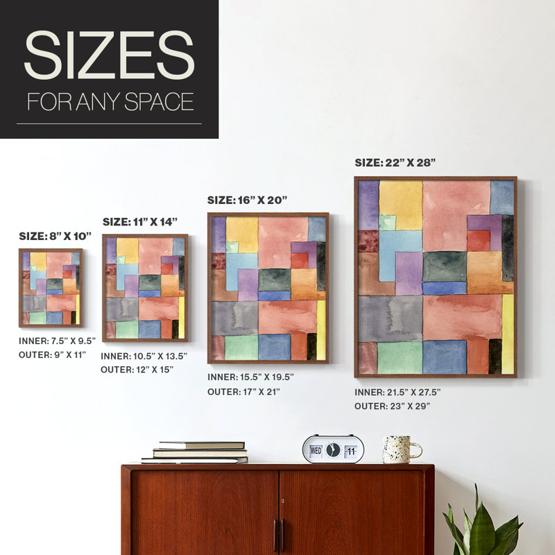 Primary Blocks I-Premium Framed Print -Ready to Hang - No Nails Required - No Nails Required, 15" H x 24" W, Walnut