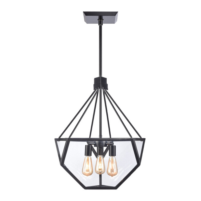 3-Light 21" Architectural Glass Chandelier