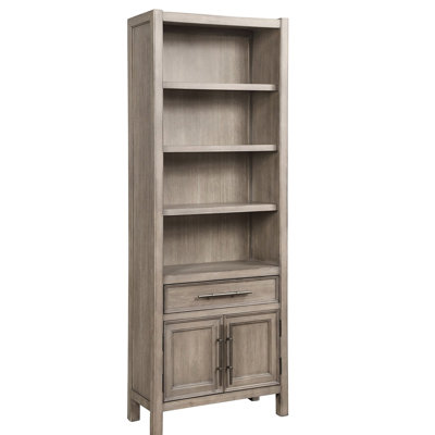 White Oak Bookcase Cabinet, 75"x24"x14", Oversized Bronze Hardware, No Assembly Modern With Drawer, 75"x14"x24", Finish,