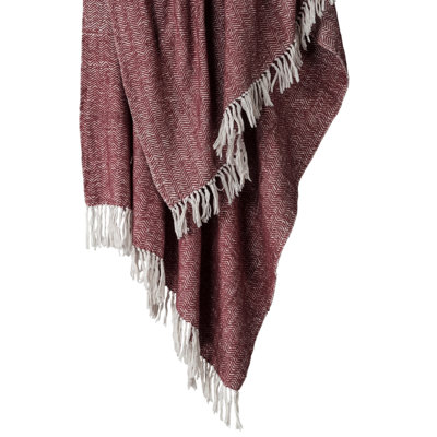 Jeté en coton à chevrons rouge et blanc 50 po x 60 po avec franges