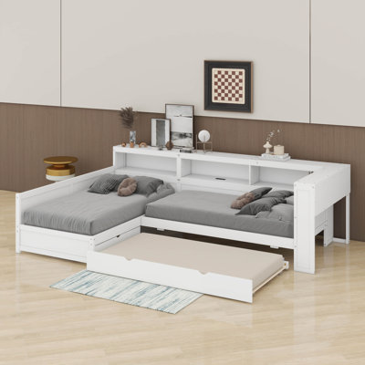Lit plateforme simple en L avec lit gigogne et tiroir