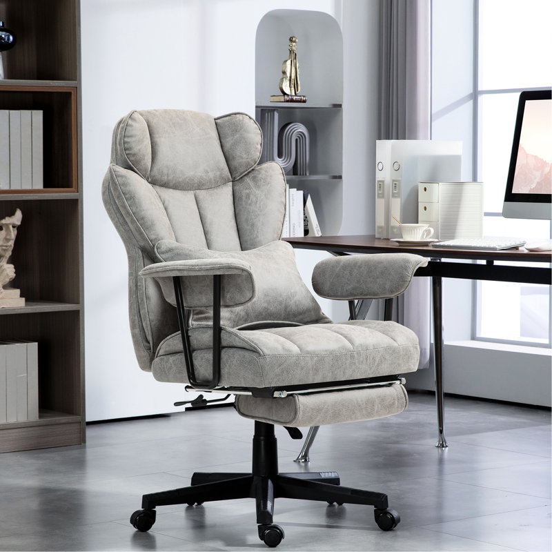Chaise de bureau, couleur grise. Capacité de 400 lb. Soutien lombaire et repose-pieds. Fonction d'inclinaison pivotante à 360 °. Fauteuil ergonomique réglable Big Tall By, 400 lb, gris, repos, microfibre, support, inclinable,
