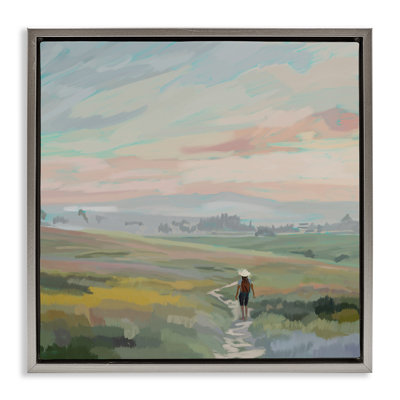 "California Hike Pastel Skies", art mural sur toile flottante noire, design par Amelia Noyes