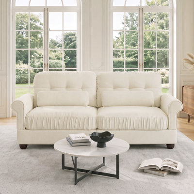 Chenille 2‑Seater Sofa, Seat Cushion Ruffled Edge, Rolled Arms with Lumbar Support Pillows, Plush Firm Seating Cushion, Quick Assembly Ideal for Small