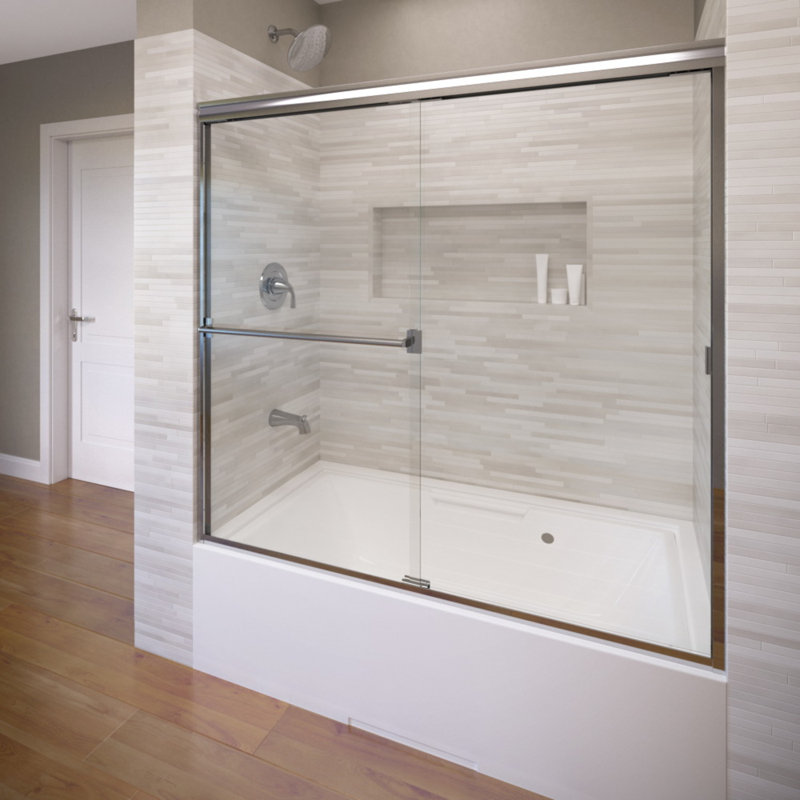 Classic 52'' - W x 57'' H Bypass Door Semi-Frameless Tub Door with, Clear