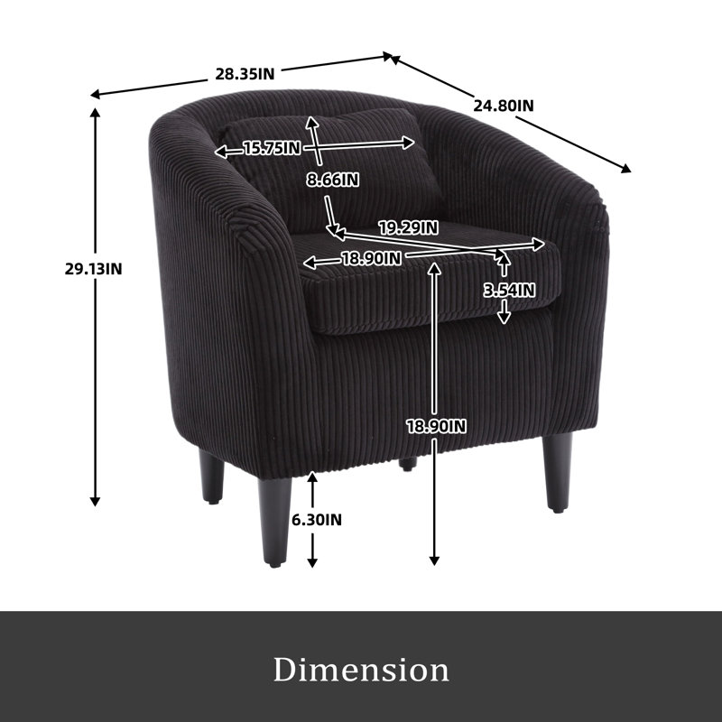 Fauteuil demi-tonneau Living Room, Velours côtelé noir
