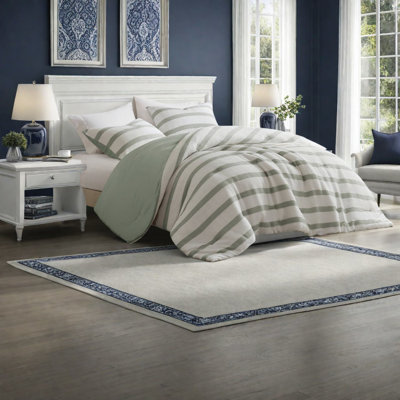 Ensemble de literie moderne teint en fil, double / grand, vert sauge, design minimaliste