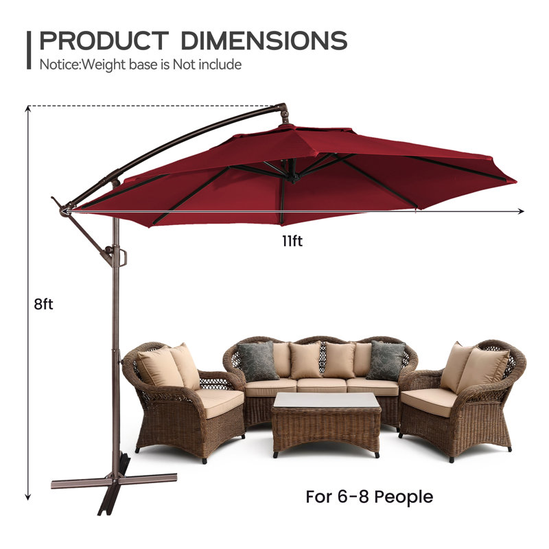 11 pi. Parasol d'extérieur en porte-à-faux, Rouge