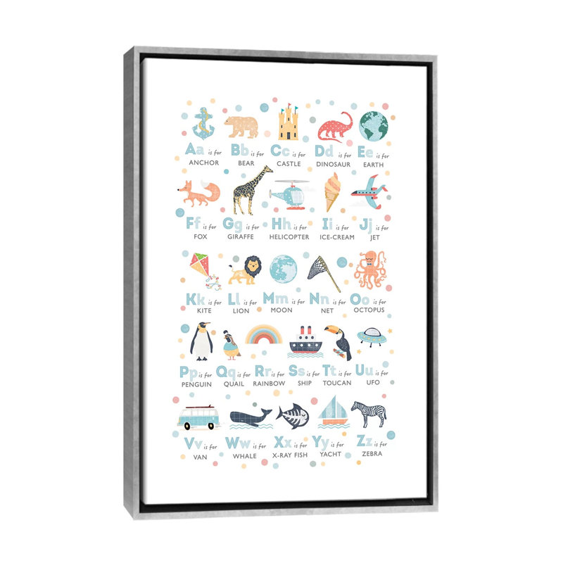 Garçons illustrés - Alphabet - impression, Aucun mat, H 60 po x l 40po x P 1,5 po, Toile encadrée argentée