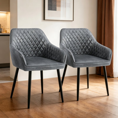 Suede/Faux Leather Upholstered Dining Chairs with Arms and Diamond Quilted