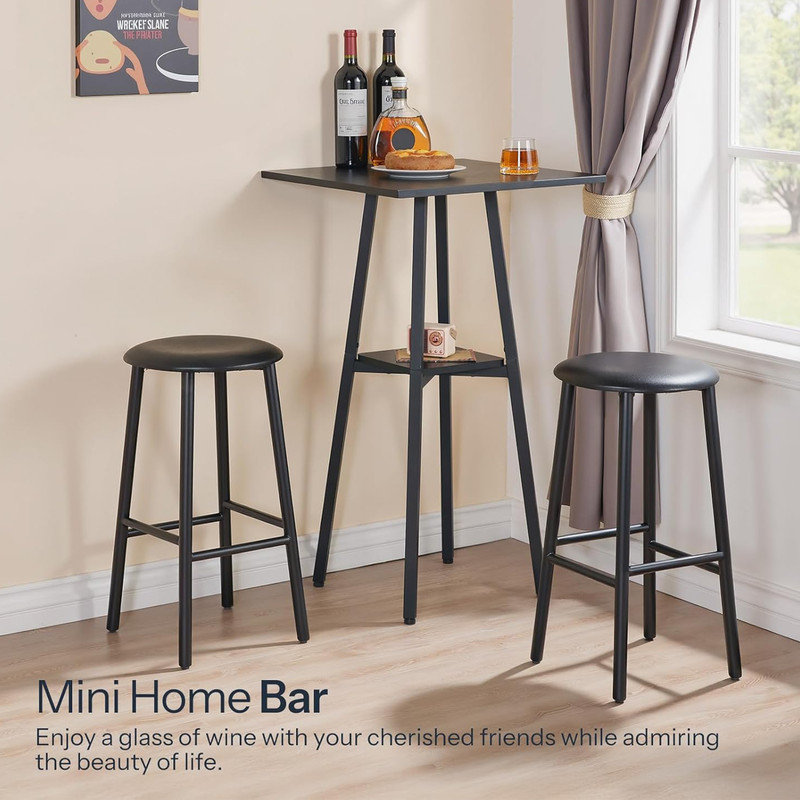 2-Tier High Top Pub Table, Counter Height Table with Storage,Black