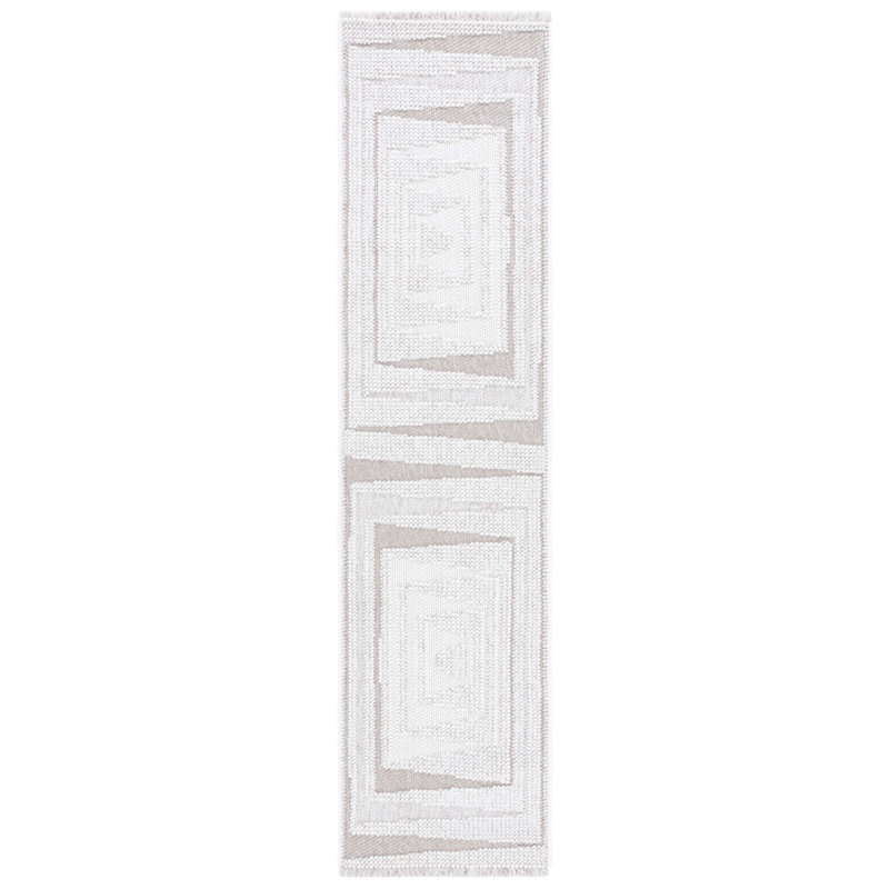 Tapis géométrique tissé à la machine crème, Tapis de couloir 2 pi x 8 pi