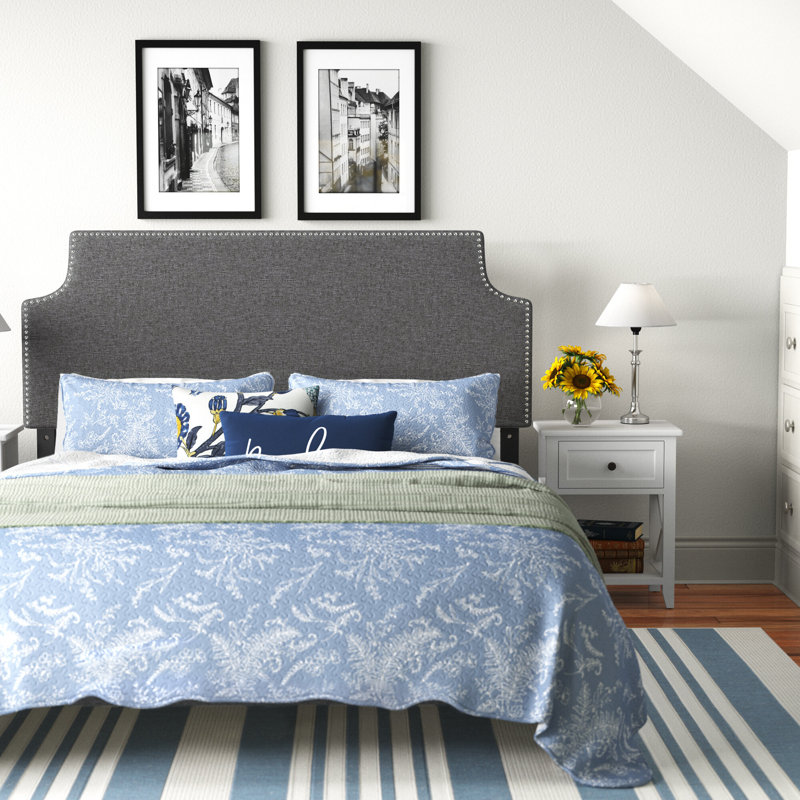 Laura Fabric Platform Bed with Squared Tapered Legs, Gray Performance Velvet, King