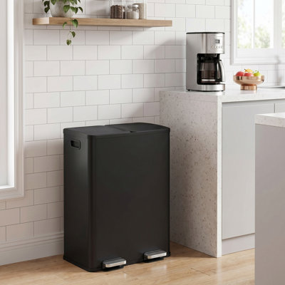 Poubelle, poubelle à double compartiment 2 x 8 gallons (2 x 30 L) avec couvercle à fermeture en douceur, pédale et seaux intérieurs, acier inoxydable, comprend 15 sacs de doublure