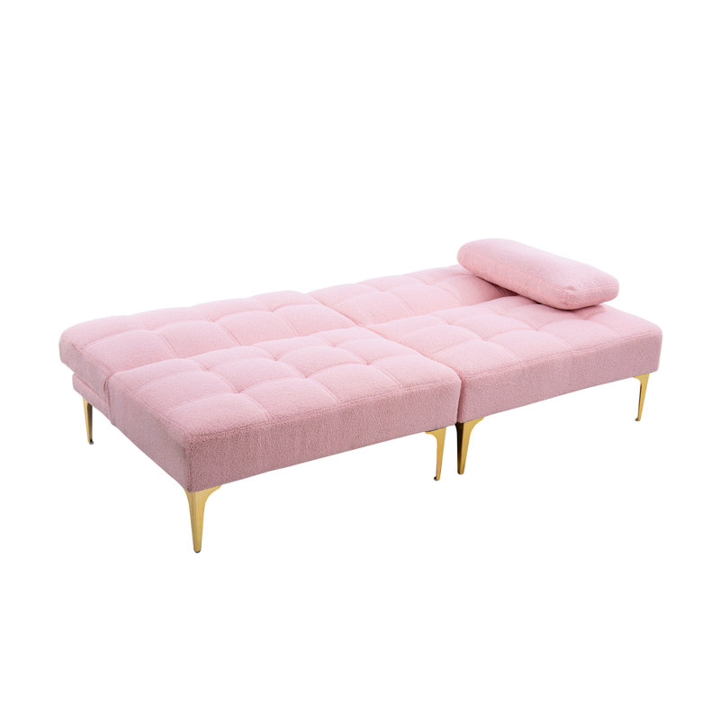 71" Convertible sofa bed futon with gold metal legs teddy fabric