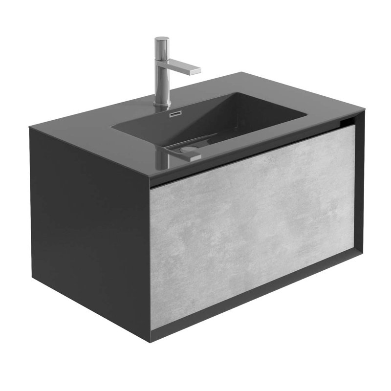 750 mm Single Vanity with Integrated Basin, Black, Black