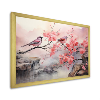 Sakura Pink Birds On Pink Blossom Tree - Bird Wall Art