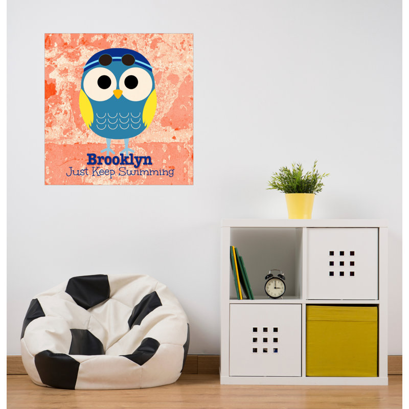 Décalcomanie murale personnalisable hibou surfing, H 30 po x l 30 po, Oui