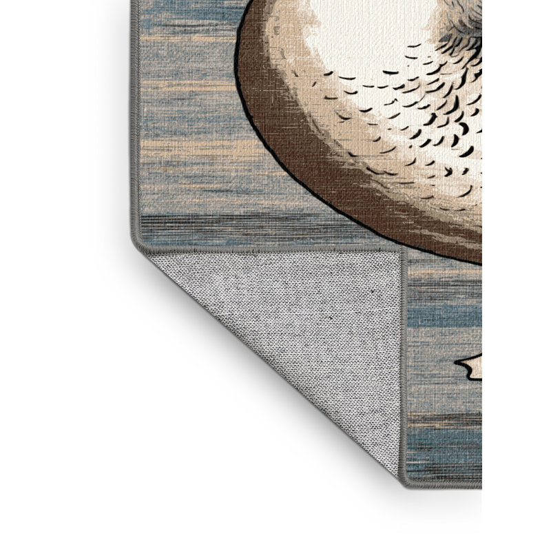 Washable Bufflehead Birds Area Rug, Round 6'