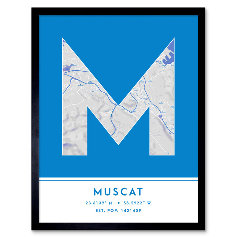 Muscat City Map Muscat Blue by Wee Blue Coo - Single Picture Frame Typography