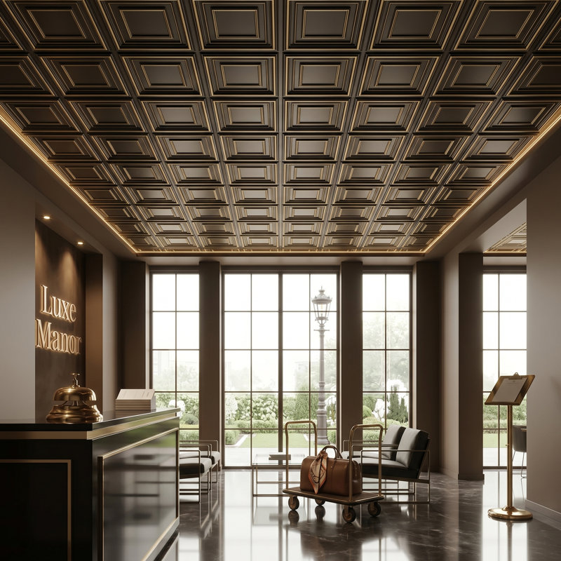 Carreau de plafond en PVC à coller ou à coller Schoolhouse, Laiton antique, L 24 po x L 48 po