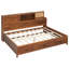 Lit de jour pleine grandeur en bois teinté noyer avec 3 tiroirs de rangement, tableau souple et prises intégrées pour une détente à l'ombre sur la tablette supérieure pour une retraite confortable-342234544-342234558