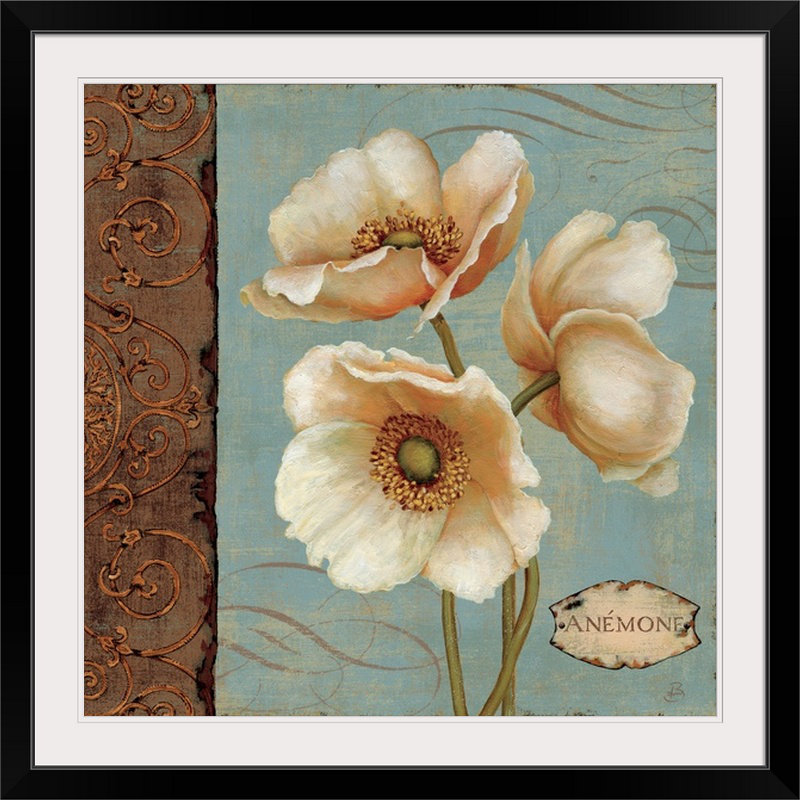 « i », reproduction d’impression brissonnet, Windflower, H 24 po x l 24 po x P 1 po, Cadre noir