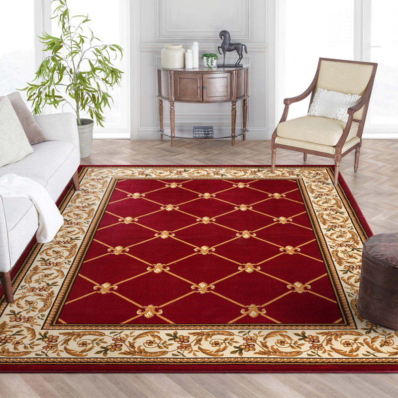 Colindale Fleur De Lis Red Formal Rug, Rectangle 3'11" x 5'3"