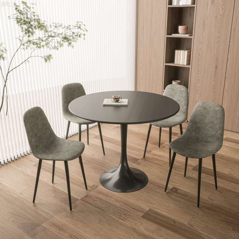 Ensemble de table de salle à manger de 31,5 po pour 4 personnes, table de salle à manger noire en MDF facile à nettoyer avec pieds en métal durables, 4 chaises de salle à manger confortables en suède