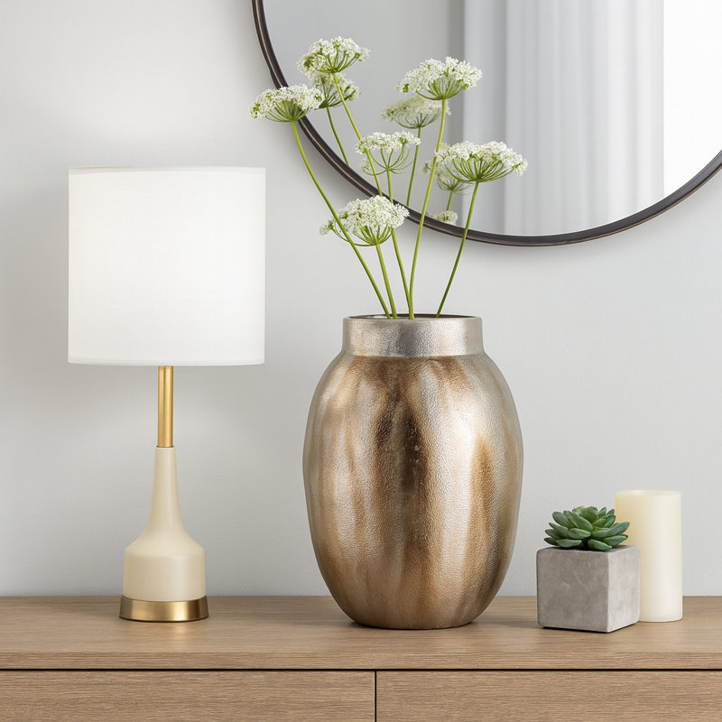 Antique Metal Table Vase for Bedroom Decor - Contemporary Tall Flower Vase Accent for Office, Desks, and Home Display - 18", Silver