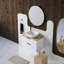 Meuble-lavabo mural à double tiroir 32 pouces + plateau en bois massif, lavabo carré en céramique et miroir rond, design minimaliste moderne, alliant fonctionnalité et style