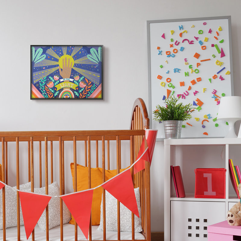 Be The Light Citation Boho Chic Floral Sunrays, H 16 po x l 20 po x P 1,5 po, Giclée encadrée noir minuit