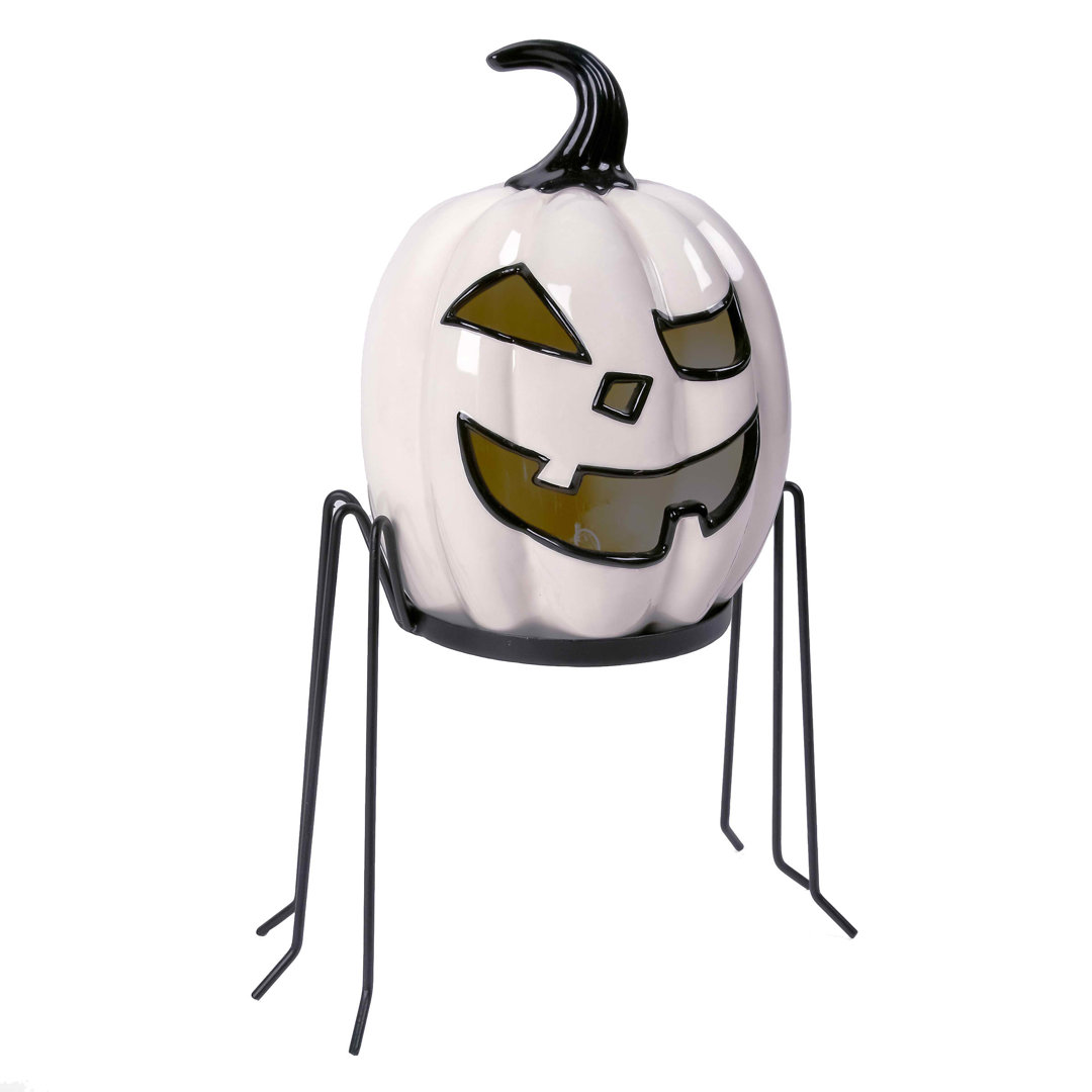 15" Pre-Lit Halloween Ghost Pumpkin in Stand The Holiday Aisle®