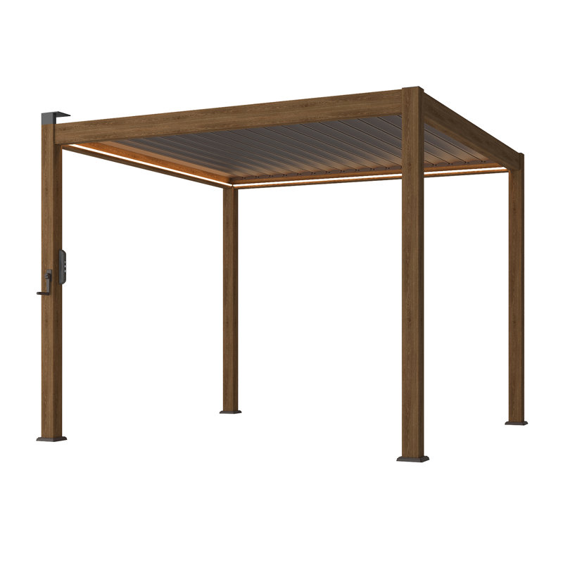 Patio Aluminum Metal Frame Pergola, Freestanding Lighted Patio Pergola with Adjustable Louvered Roof for Outdoor, 10' x 10'