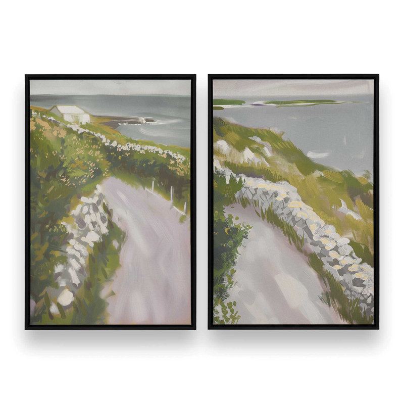 «Serene Pathway by the Sea», ensemble de 2 reproductions sur toile, Cadre noir, H 18,75 po x l 12,75 po x P 1,75 po