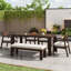 Ensemble de table de salle à manger 6 pièces avec banc, table de salle à manger longue avec trou pour parasol, bois massif, fauteuils rembourrés, style campagnard moderne, utilisation à l'extérieur-815110647