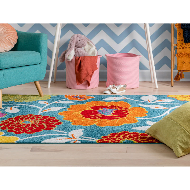 Tapis bleu Bezno Starbright Daisy, Rectangle 5 pi x 7 pi