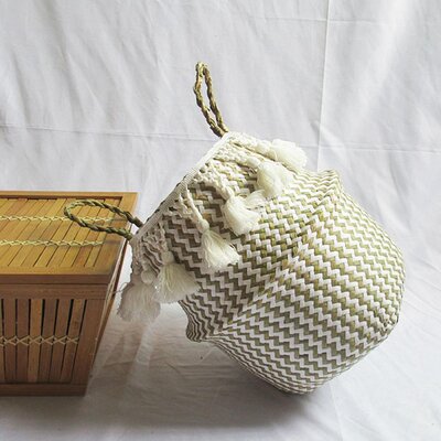 Dakota Fields White Lattice (Double Knot Long Tassel) Storage Basket ...