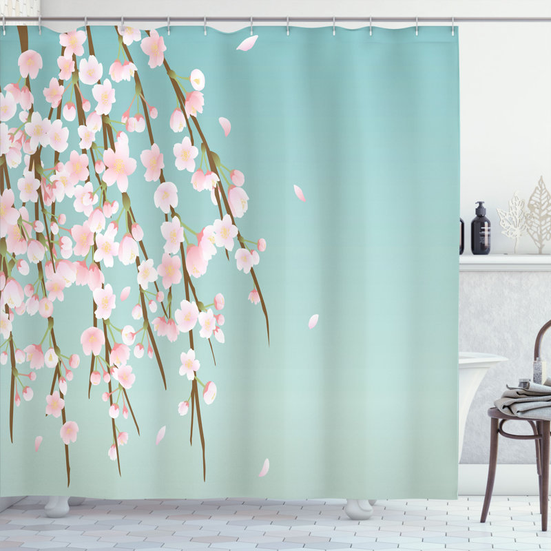 Ensemble de rideau de douche et crochets weeping, H 84 po x l 69 po, Vert pastel