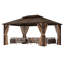 Pavillon de jardin rigide avec toit double en polycarbonate - Pavillon en métal robuste avec filet et rideaux, brun-135721590