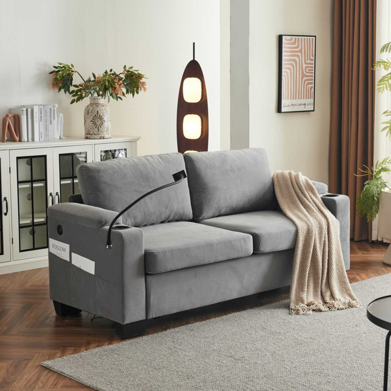 Grand canapé-lit coulissant avec chargement USB, mousse à mémoire de forme et coussins lavables, Gris