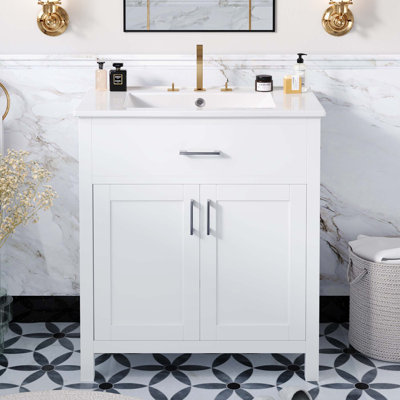 30-Inch Bathroom Vanity with Ceramic Sink and Ample Storage, Black