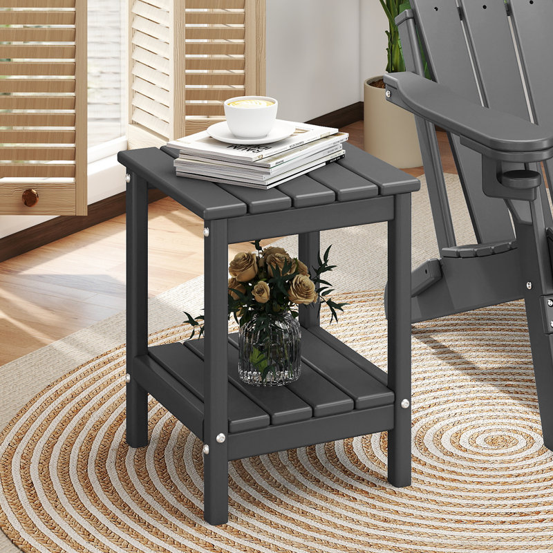  Set Of 4 HDPE 14*13in 2-Tier Outdoor Side Table, Gray
