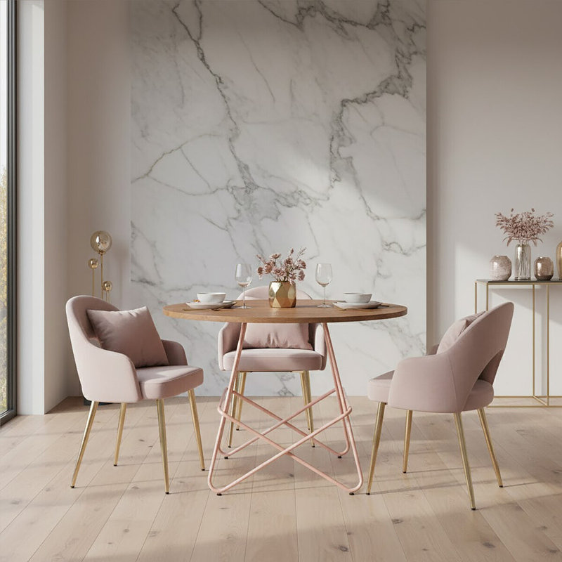 Swanley Elm Round Wood Top Dining Table, Peach