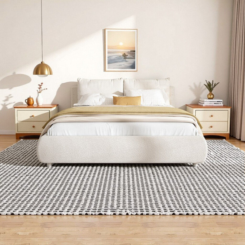 Grand lit plateforme tapissier avec tête de lit amovible et lit de rangement minimaliste moderne