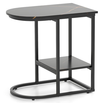 C-Shaped Side Table Compact 2-tier Storage End Table for Small Space Black