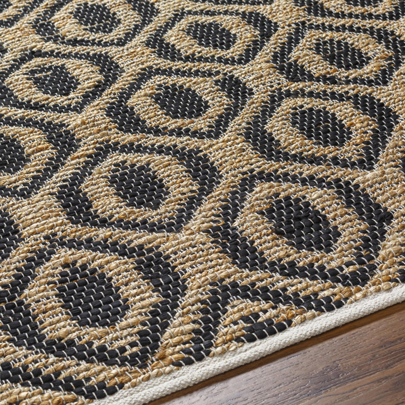 Shealy géométrique tissé à plat à la main et recyclé P.E.T. Tapis noir / brun clair, Rectangle 8 pi x 10 pi